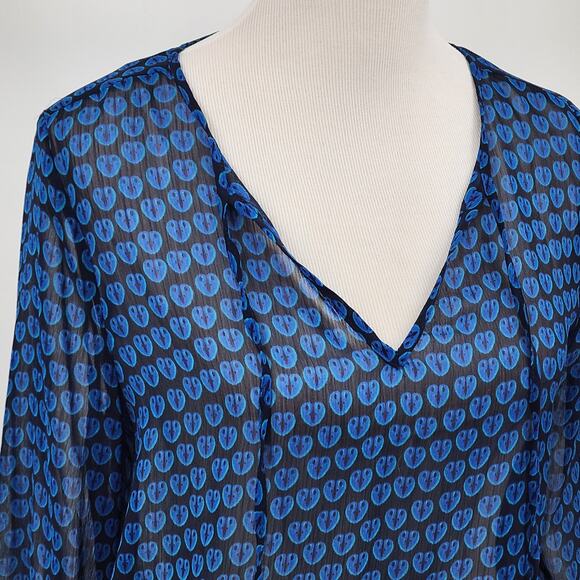 H&M Lightweight Sheer V-Neck Peasant Top Smocked Bubble Waist Women's Sz 4 S - Picture 2 of 8